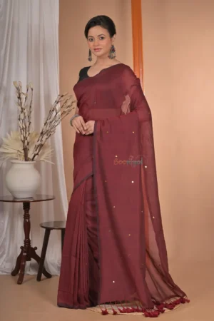 Booniyal Maroon Handloom Saree with Sequin Detailing