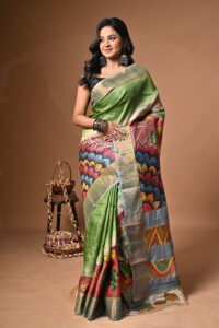 Kalamkari Pure Bishnupuri Zari Tussar Silk