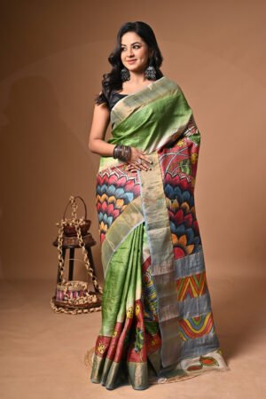 Kalamkari Pure Bishnupuri Zari Tussar Silk