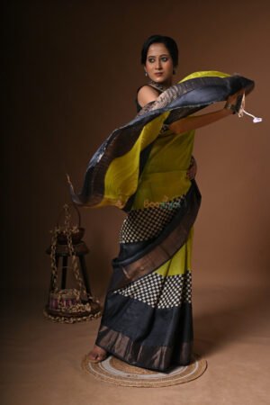 Hand Block Print Bishnupuri Silk Saree with running BP silk mark certified