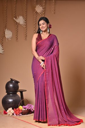Soft Pure Mul Cotton Saree with Sequin Work