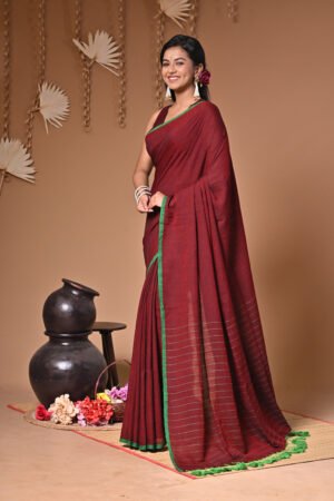 “Maroon Melody – Pure Cotton Handloom Saree”