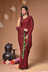 “Maroon Melody – Pure Cotton Handloom Saree”